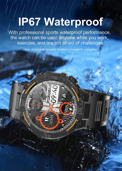 2025 New Sport Smart Watch Men 360*360 HD Screen Flashlight Health Monitoring IP68 Waterproof Heart Rate BT Call Smartwatch Man