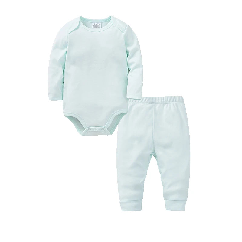 2 Pieces Set 100% Cotton Baby Rompers Pants Blank Colors Kids Trousers Plain Newborn Clothing Muslin Bodysuit Clothes