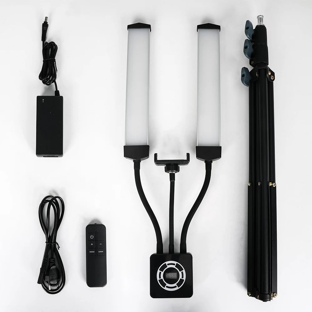 HDSNH LED Video Light 40W Double Arms Beauty Light with Phone Holders Adjustable Tripod Dimmable 3200-5600K for Makeup Manicure