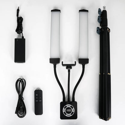 HDSNH LED Video Light 40W Double Arms Beauty Light with Phone Holders Adjustable Tripod Dimmable 3200-5600K for Makeup Manicure