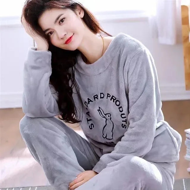 Women Pajamas Autumn Winter Flannel Warm Woman Sleepwear Korean cute Cartoon Pajama Set Fashion Pijama Mujer Home Cloth Pyjamas
