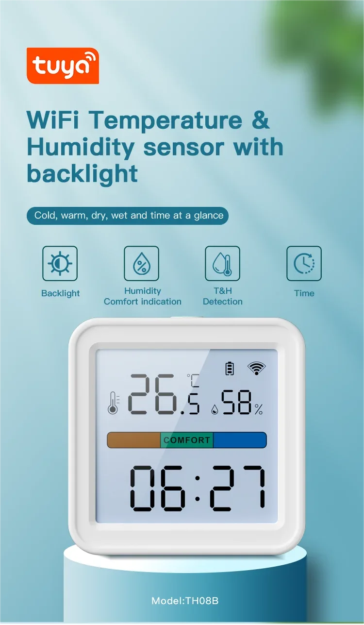 Tuya New WiFi Temperature Humidity Sensor Smart Life Backlight Hygrometer Thermometer Sensor Support Alexa Google Home Assistant