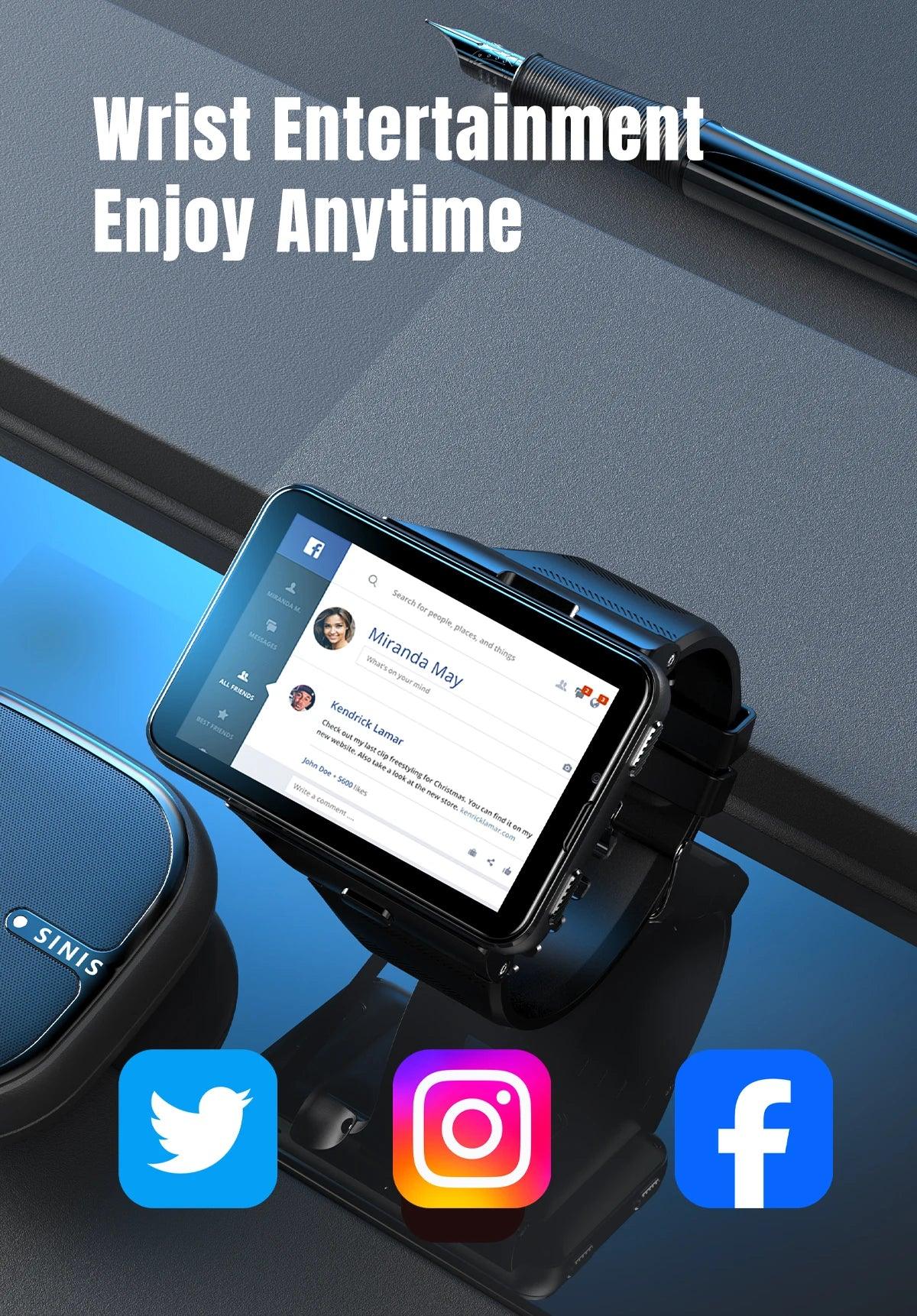 S999 4G LTE Smart Watch Android 11.0 OS 4GB RAM 64GB ROM 2.88" Big Screen 2MP/8MP Dual Camera Quad Core 2300mAh Men Smartwatch