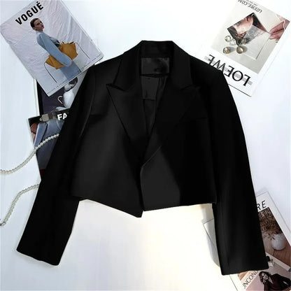 Spring Autumn New Blazers for Women Korean No Button Cropped Suits Jacket Woman Casual Long Sleeve Blazer Coat Ladies ZY7701