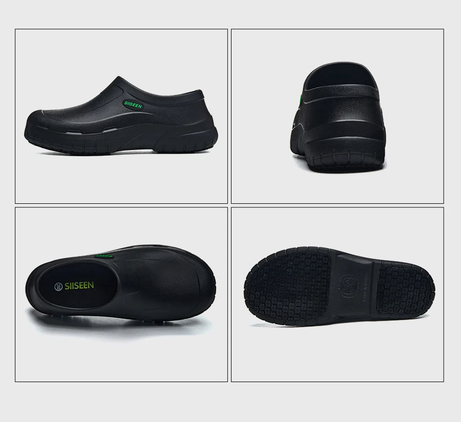 Men's Chef Shoes Waterproof Slip-On Lightweight Soft Anti-Slip Kitchen Hotel Work Shoes Easy to Wear Comfortable Food Service Fo