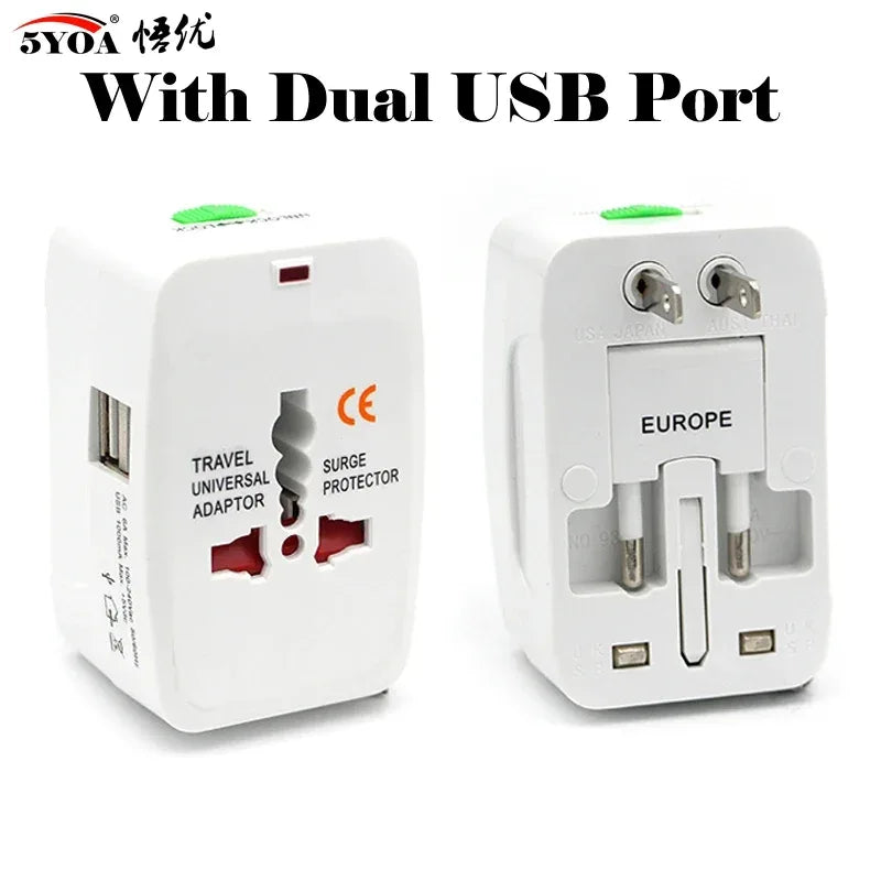 5YOA Power Socket Charging Port Universal Worldwide Travel Wall Charger AC Power AU UK US EU Plug Adapter Adaptor Option 2 USB