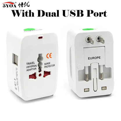 5YOA Power Socket Charging Port Universal Worldwide Travel Wall Charger AC Power AU UK US EU Plug Adapter Adaptor Option 2 USB