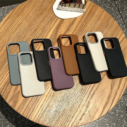 Luxury Business Lichee Pattern Leather Texture TPU Case For iPhone 16 15 14 13 12 11 Pro Max 16 Plus Shockproof Matte Soft Cover