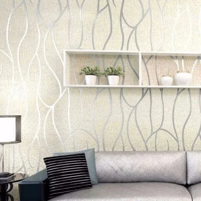 53cm European style 3D non-woven fabric wall sticker for moisture-proof curved stripe background wall sticker in living room