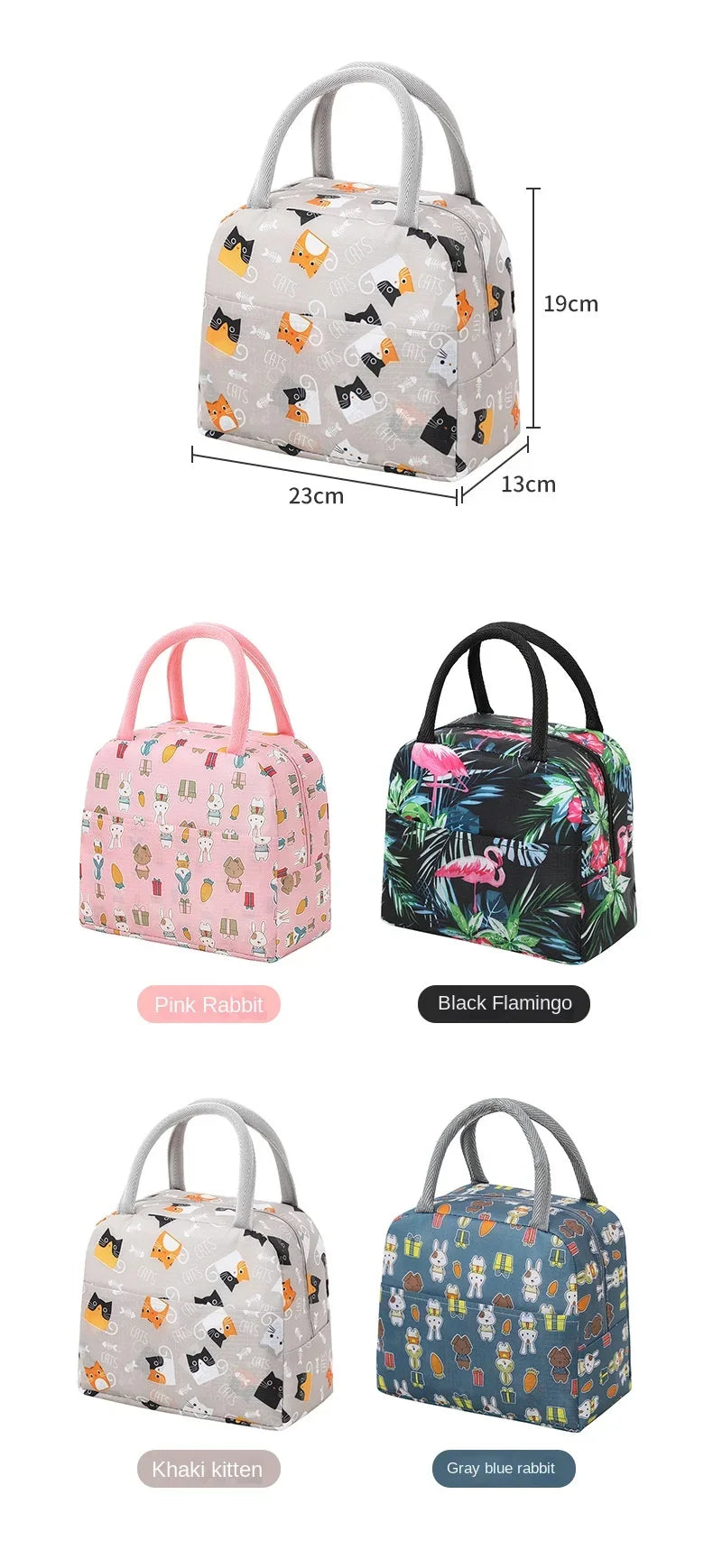 1PC Cartoon Lunch Bag Insulated Thermal Heat Lunch Box Bag Portable Cute Picnic Tote Children's School Bento Bags Large Capacity
