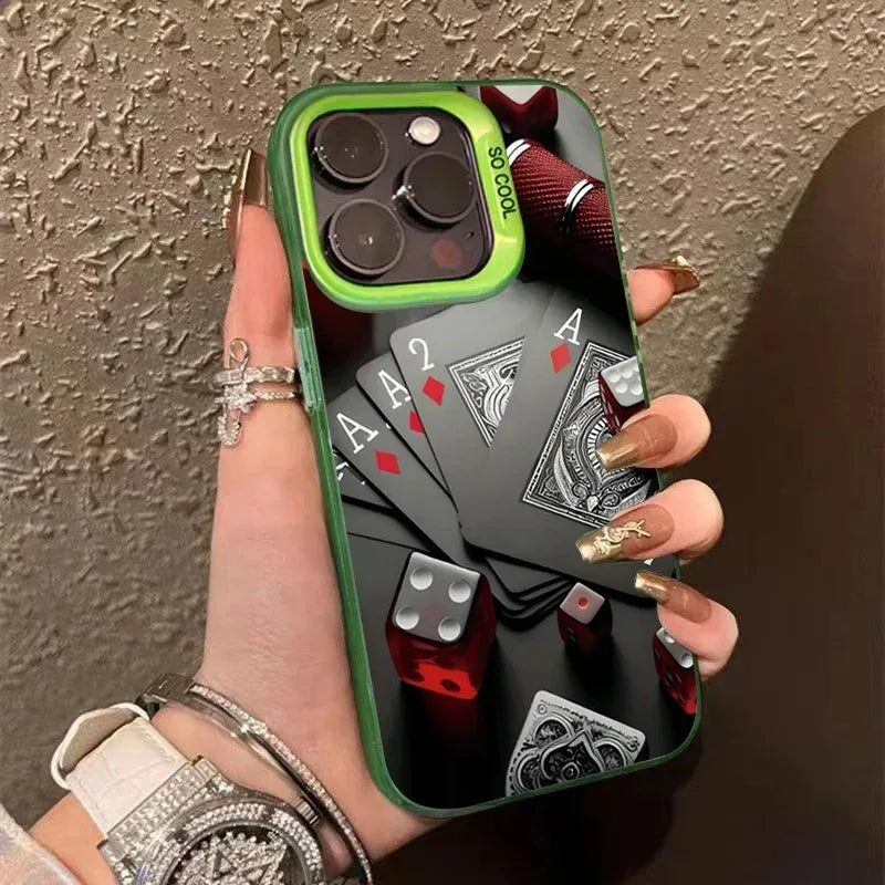 Poker For iphon 16 15 Plus X XR XS Max 11 12 13 Pro 16 Pro Max X XR XS Shockproof Ultra-Thin Hard Cover Protective Phone Case