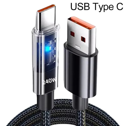 240W Nylon USB C to C Fast Charging Cable with LED Digital Display for Samsung Xiaomi Huawei OPPO Quick Charge 3.0 Data Cord