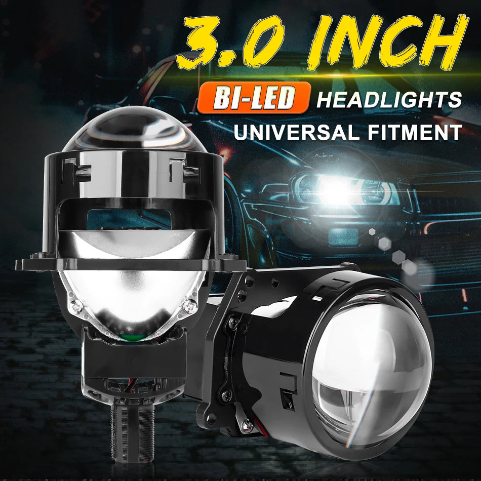2pcs 3.0 Inch Bi Led Projector Lens Halo Light H4 H7 H1 9005 9006 Car Headlights Bulb Angel Eyes High Low Beam LED LHD RHD 6000K