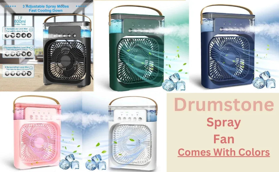 Portable Mini Air Cooler Humidifier Fan 3 Speed Mist Spray 7 Color LED 1/2/3 Hour Timer USB Desk Fan for Home Office Travel