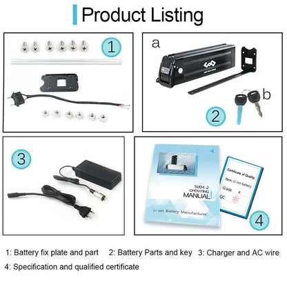 Silver Fish Ebike battery 36V 13Ah 17.5AH Electric Bicycle Battery 18650 Pack for 250W 350W 500W 750W Motor Kit