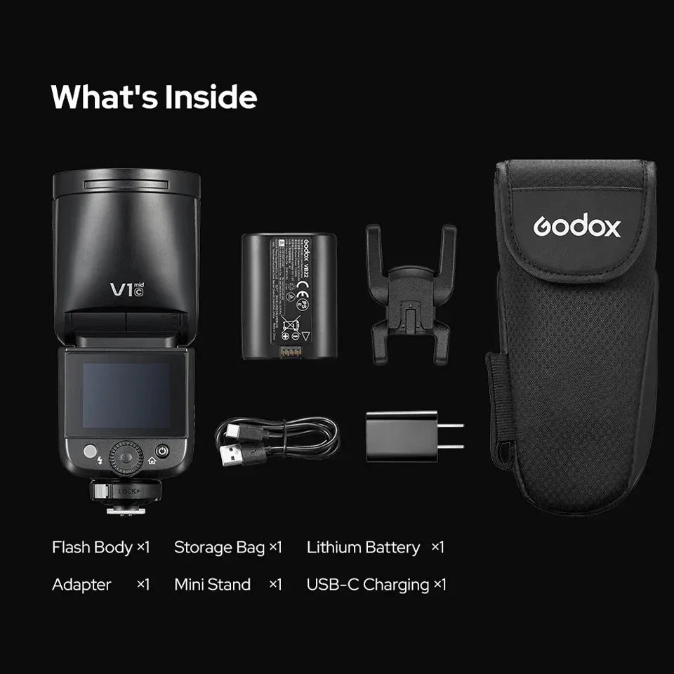 Godox V1 mid TTL HSS Wireless Transmission Speedlite Flash 1/600s-1/20000s Li-ion Round Head Camera Flash for Sony Canon Nikon