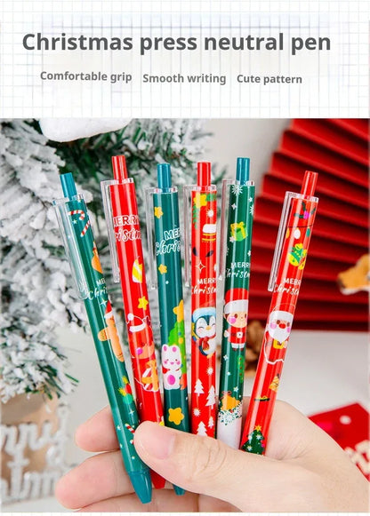 50Pcs/Lot Cute Christmas Press Gel Pens Cartoon Santa Claus Kawaii Christmas Gift Black Ink Pen Student School Office Supplies
