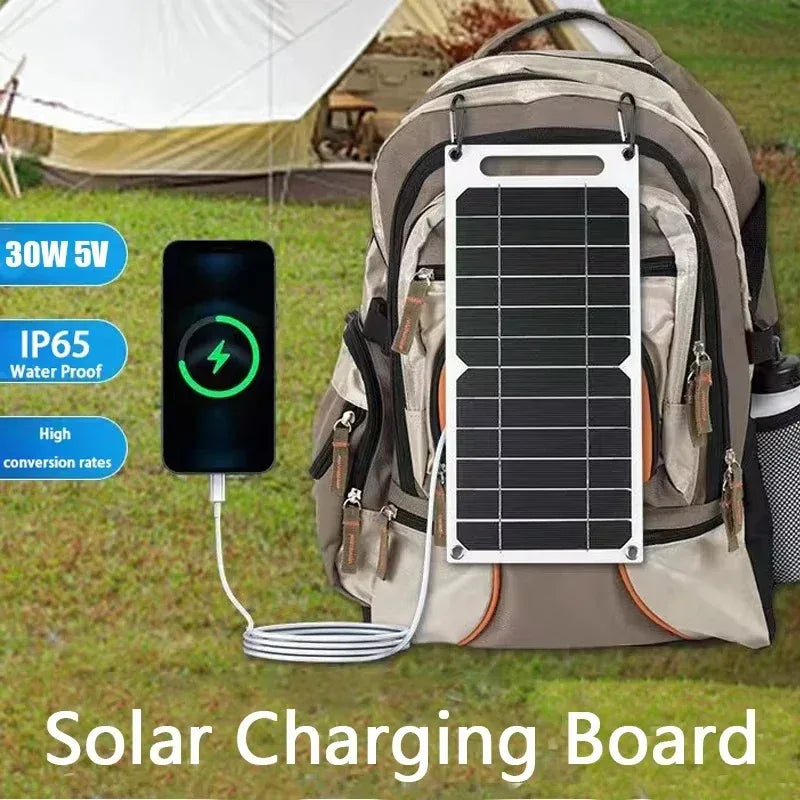 Solar Panel 30W USB Type-C Waterproof Outdoor Hiking Camping Portable Battery Mobile Phone Charging Bank Charging Panel 5V
