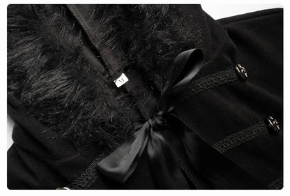 Men Punk Vintage Cape Casual Cloak Halloween Fur Collar Hooded Trench Medieval Costume Renaissance Party Autumn Winter Long Coat