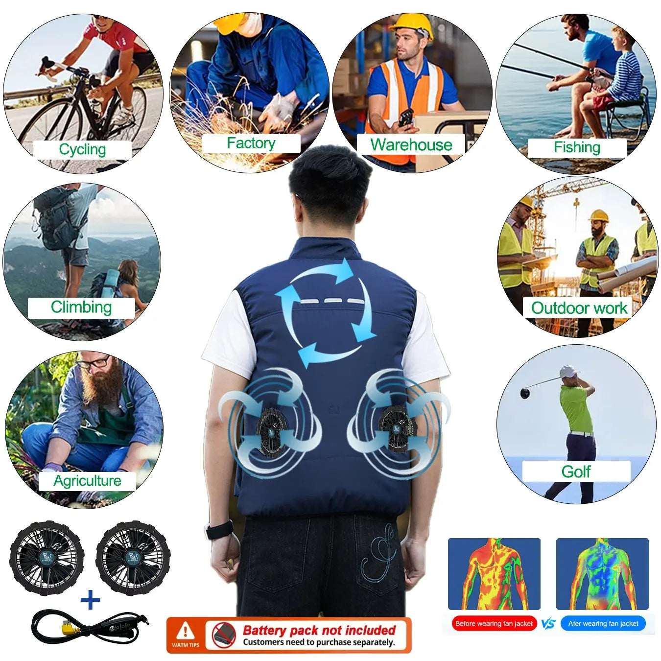 2026 New Cooling Vest Air Conditioner Clothes 3 Gears Wearable Cooling Fan Vest Breathable Sleeveless Workwear For Summer Outdoo