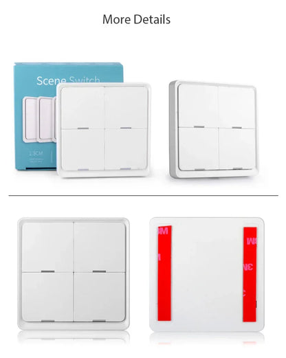 ZigBee/Tuya Smart Switch Wireless Free Sticker 4/3/2/1 Way Panel Scene Button Switch Smart Scene Automation Control Switch
