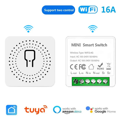 16A MINI Wifi Smart Switch Breaker 2WAY Control Timer Wireless Switches Smart Home Automation Work With Tuya Alexa Google Home