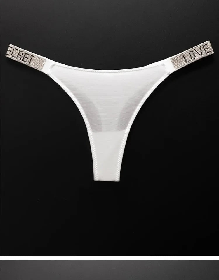 Letter Sexy Panties Women Thongs Rhinestones Diamonds G-string Sports Thong Low Waist Shorts Briefs T-back Fitness S-XL