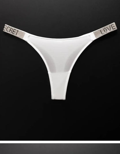 Letter Sexy Panties Women Thongs Rhinestones Diamonds G-string Sports Thong Low Waist Shorts Briefs T-back Fitness S-XL