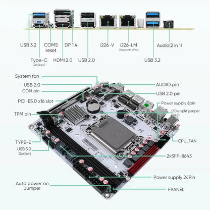 Q670 Intel vPro 8-Bay NAS Motherboard 12/13/14th Gen LGA1700 3*NVMe 2*SFF-8643 1*PCIE5.0x16 2*DDR5 2*2.5G LAN Firewall Mainboard