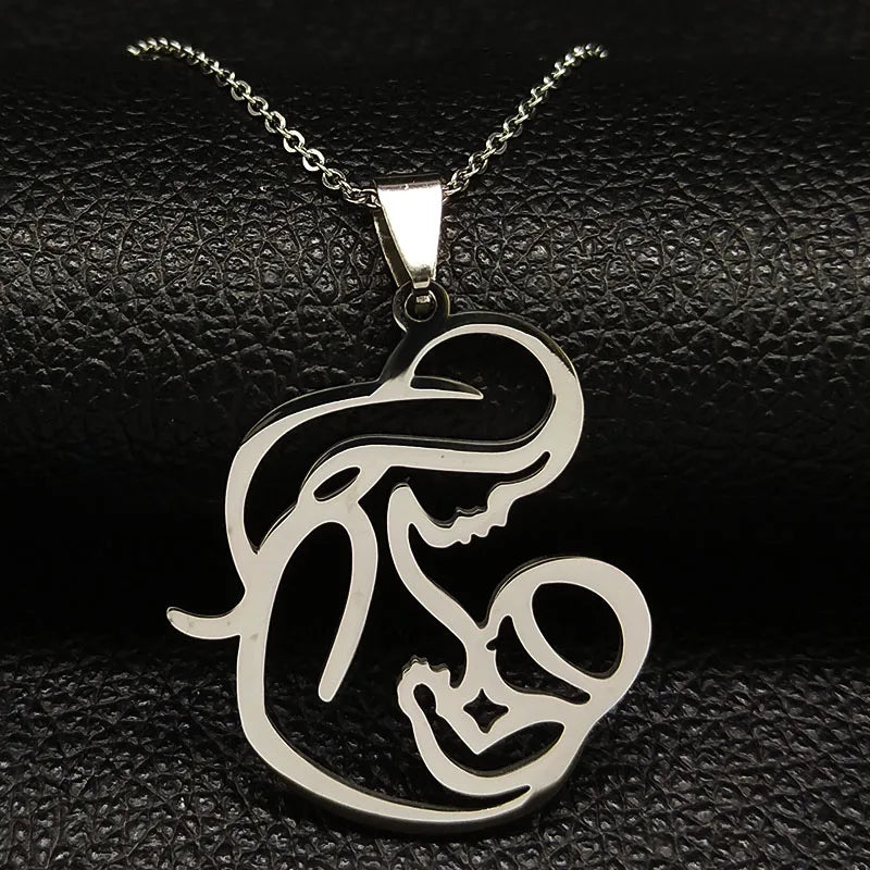 Family Love Mom BABY Breast Milk Pendant Necklace Women Stainless Steel Silver Color Chain Jewelry Mother's Day Gift N435S01