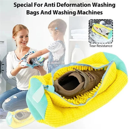 Fluffy Fiber 360 ° Surround Cleaning Shoe Washing Bag - Reusable Durable Machine-Washable Laundry Bag with Zipper Closure (1Pc)