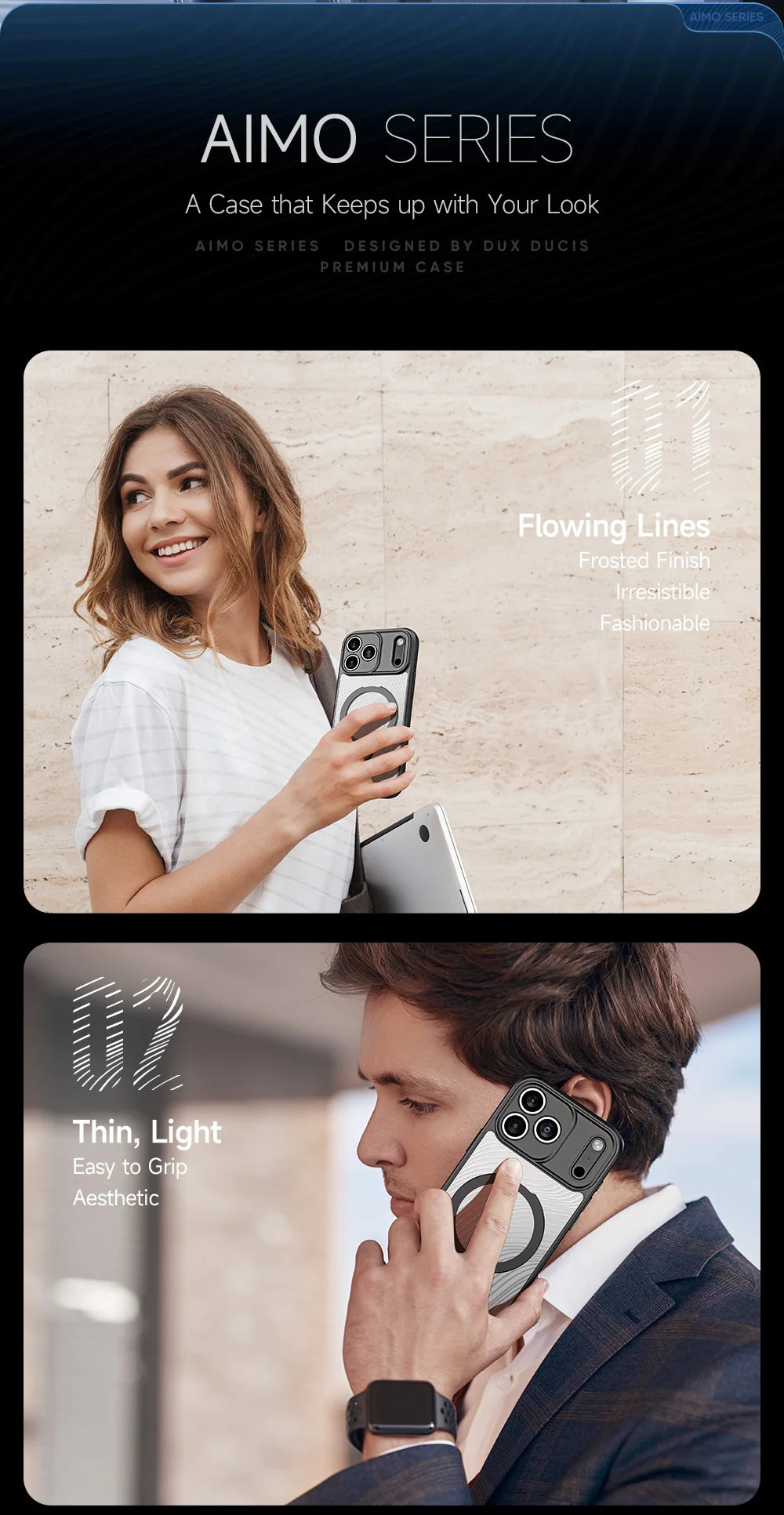 DUX DUCIS Magnetic Phone Case for iPhone 17 Pro Max & iPhone 17 Air Back Stand Cover with Transparent Flowing Lines Design
