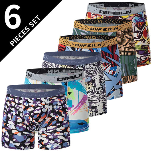 6-Piece Men's Color Printed Fashion Underwear Comfortable Joker Plus Size Boyshort Fitness Shorts Running Pants For Teenagers
