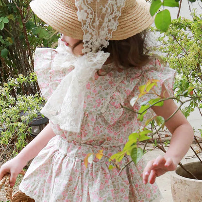 Kids Girls Cute Shirts and Shorts Skirts Outfit Set 2026 Summer New Korea Children Floral Fringed Shirts Skirts Clothes Set