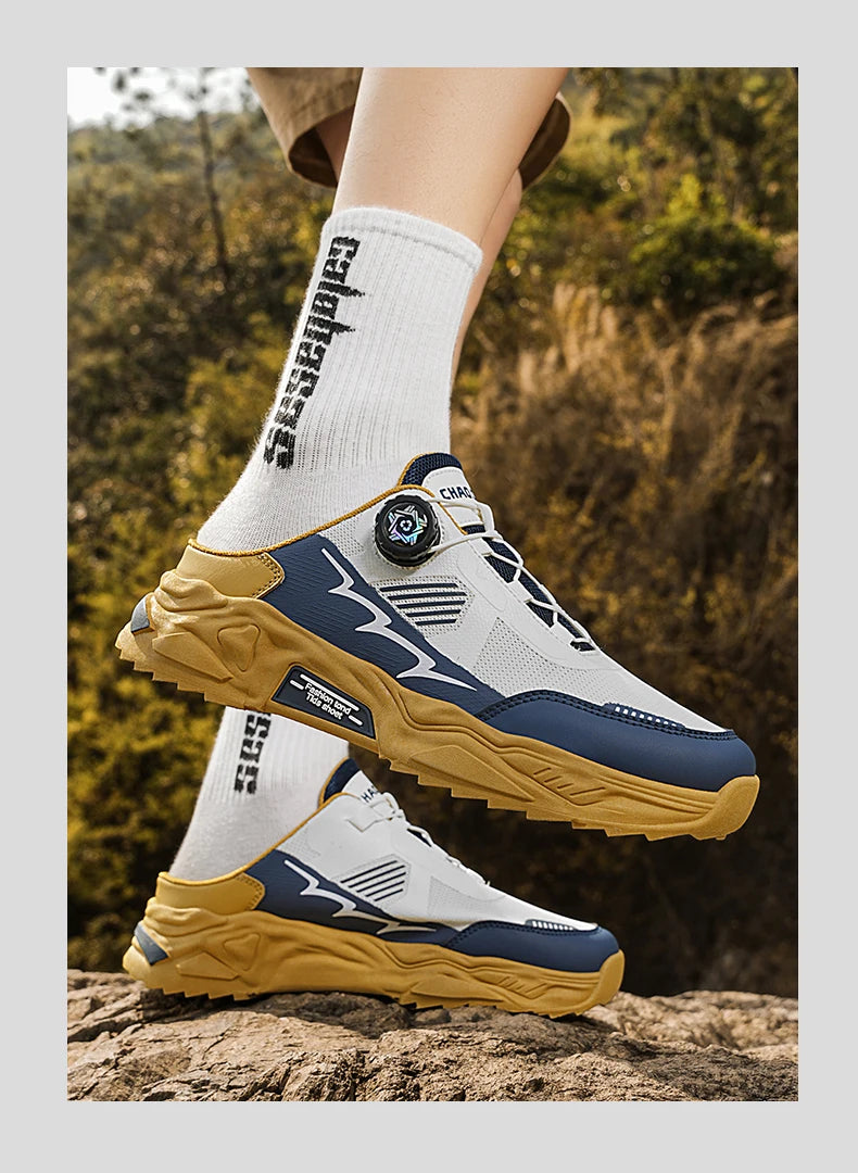 Men's casual sports shoes four season new rotating shoelaces comfort outdoor running walking shoes breathable soft-sole sneakers