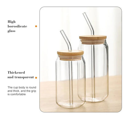 Glass Cup With Straw and Bamboo Lid Transparent Bubble Tea Cup Cold Drinking Glasses Iced Coffee Mug Beer Can Juice Milk Cup