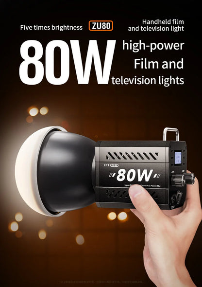 ZU80 COB camera light 80W LED fill light 2500K~6500K dual-color mini Bowens portable outdoor live lighting CRI≥96 TLCI≥97