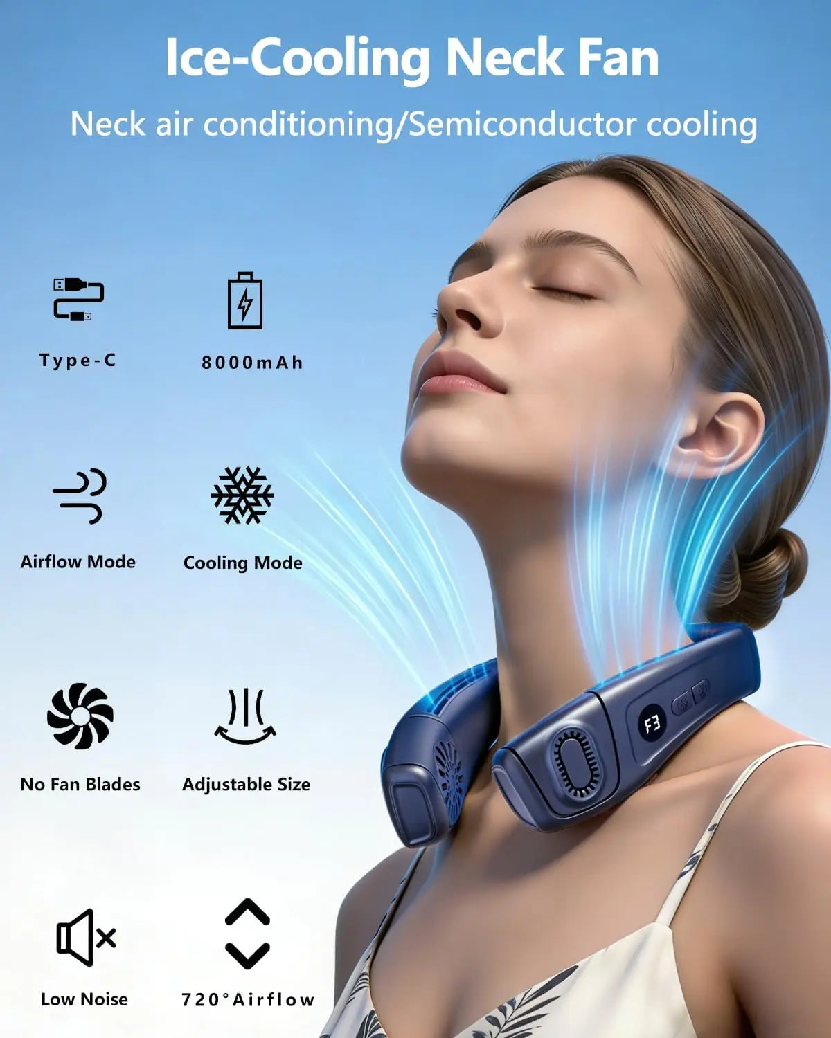 2026 New Upgrade Neck Air Conditioner Fan Instant Cooling With Cooling Plate, Bladeless, 8000mAh Operated Wearable Rechargeable