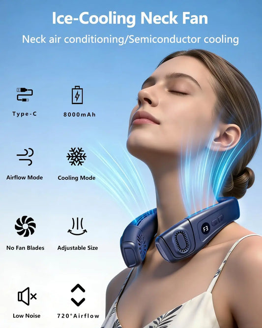 2026 New Upgrade Neck Air Conditioner Fan Instant Cooling With Cooling Plate, Bladeless, 8000mAh Operated Wearable Rechargeable