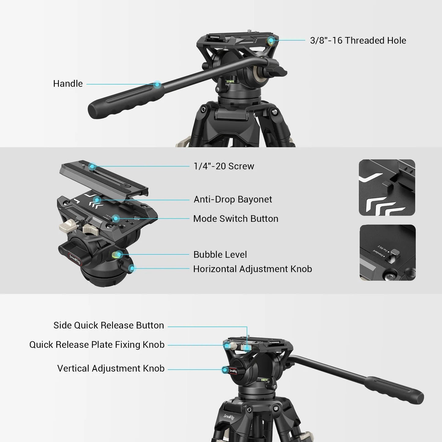 SmallRig Heavy-Duty 360° Fluid Head Tripod AD-01 186cm Video Tripod with Quick Release Plate for DSLR Camera Camcorder