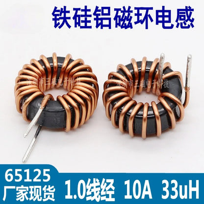 5Pcs Toroid core Inductors 65125 Winding Magnetic Inductance 22uH 33uH 470uH Inductor Iron Gauge Aluminum Magnetic Ring Coil