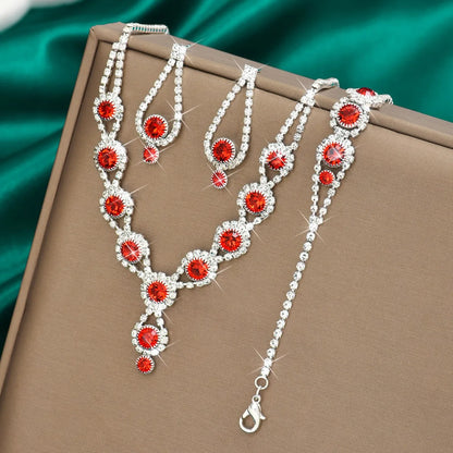 4PCS Fashion Elegant Crystal Jewelry Sets for Women Rhinestones Necklace Ring Earrings Bridal Wedding Party Jewelry Sets