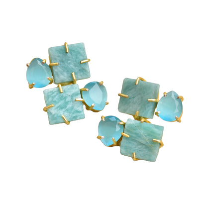 Premium Brass Cluster Earrings Gold Plated Stud Handcrafted Semi Precious Matte Brass Texture Trendy Statement Piece