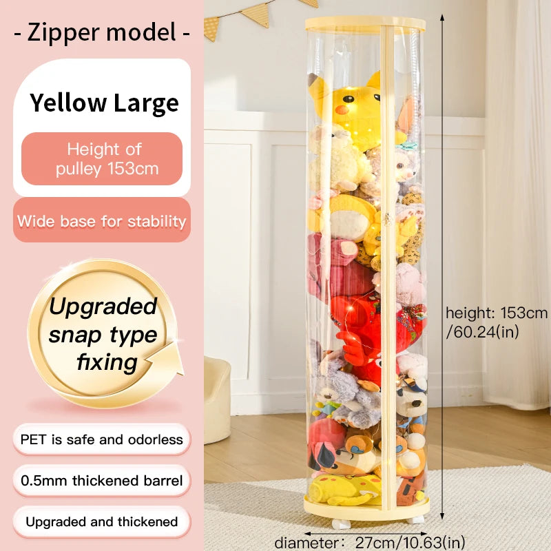 Transparent Multi-Functional Storage Bucket with Lid And Optional Wheels for Dolls Plush Toys Holiday Decorations Display Shelf