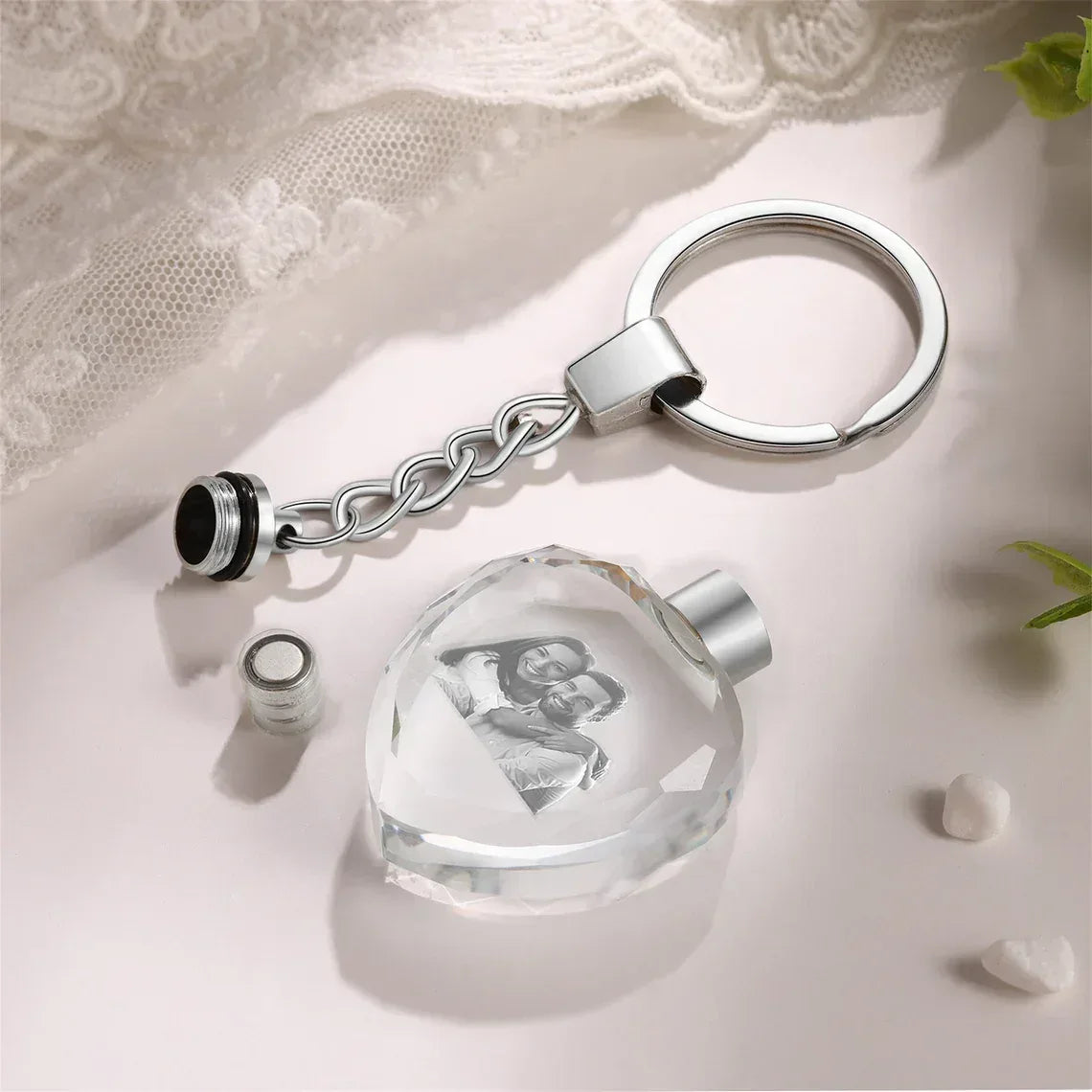 Crystal Keyring with LED Light inside Free Engrave any Design Crystal Blank Key Ring Custom Logo Family Photo DIY Birthday Gifts