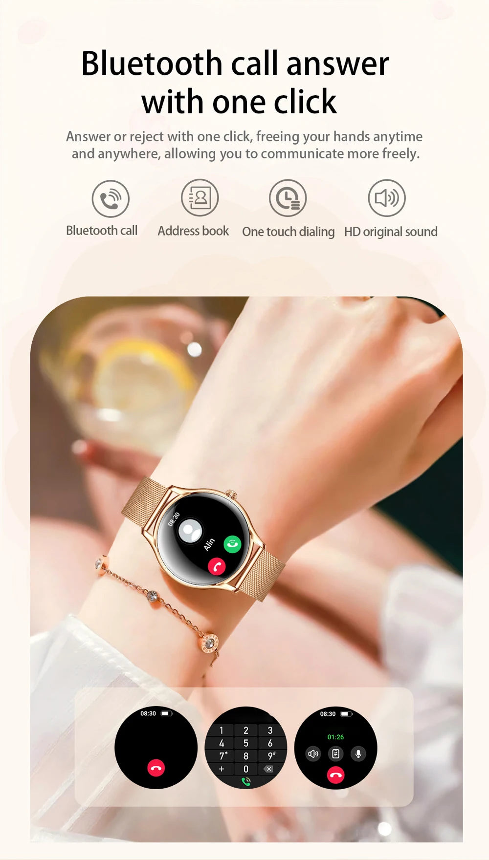 2025 New AMOLED Screen 7.9mm Ultra-thin Women Blue Tooth Call Smart Watch Heart Rate Health Lady Music Sport Fitness Smartwatch