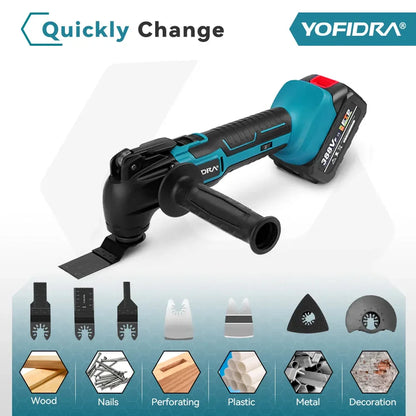 YOFIDRA Cordless Oscillating Multi Tool 6 Gears Electric Cutting Polishing Trimming Machine Power Tool For Makita Battery Pin
