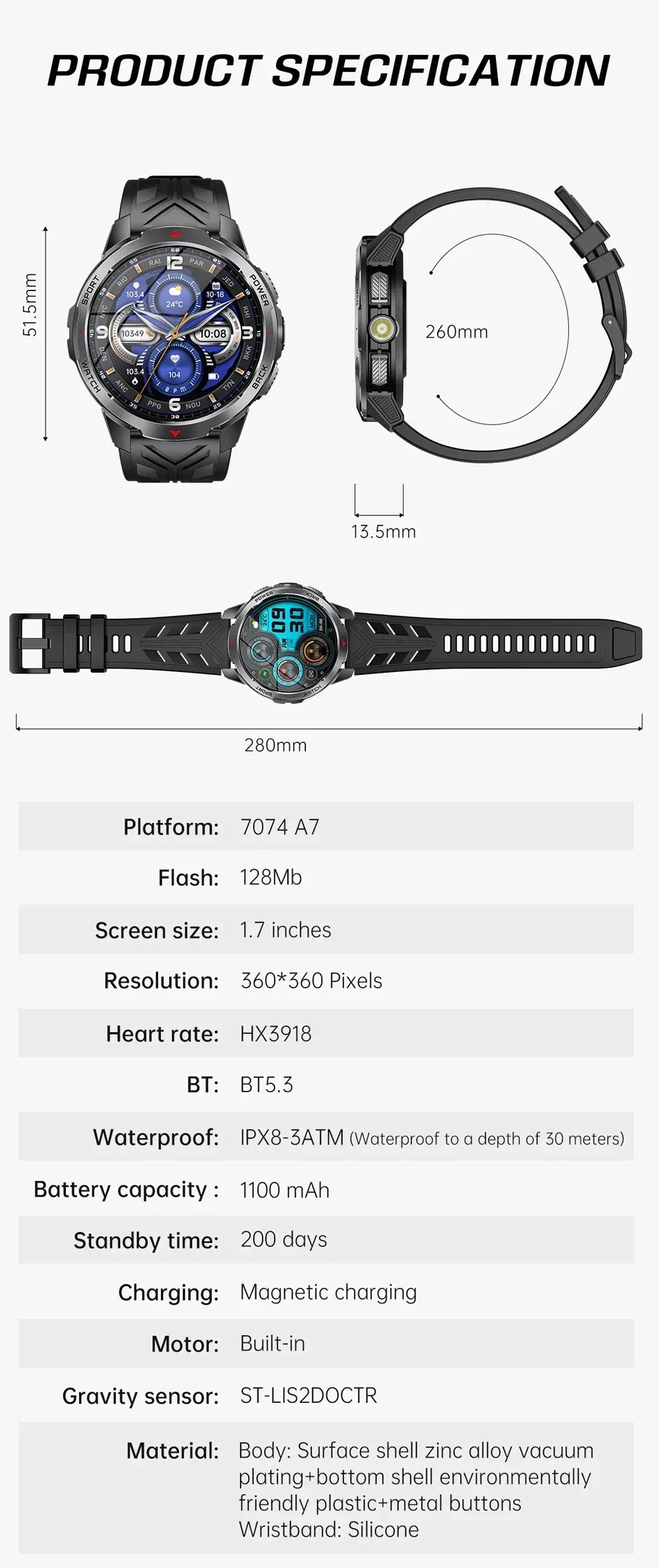 New T-Rex3 Pro 1100mAh Battery Smart Watch Men Compass 5ATM Waterproof Bluetooth Call Heart Rate Sports Run tracker Smartwatch