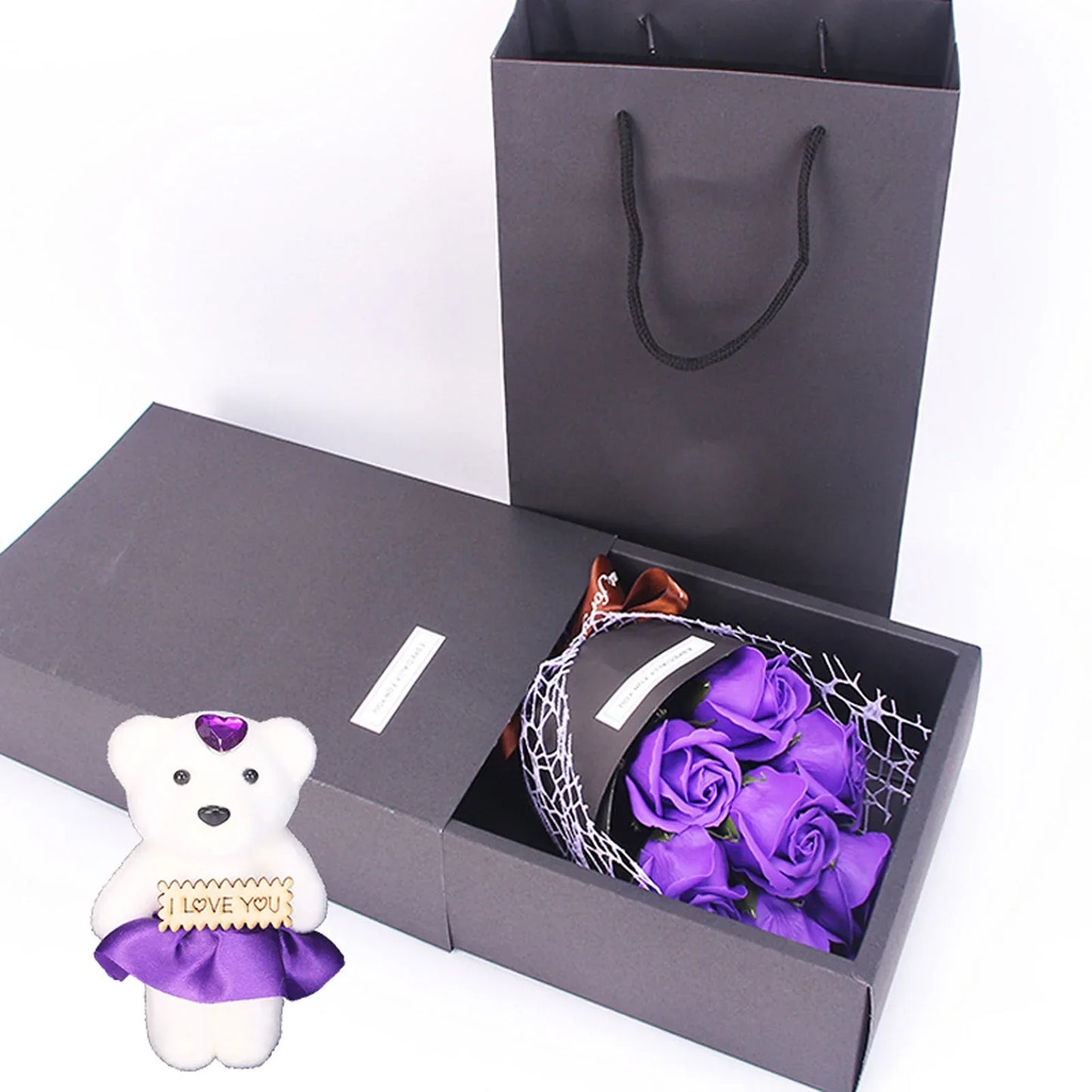 Valentine's Day Artificial Flowers 7 Rose Soap Bouquet Gift Box Teddy Bear Flower Creative Valentine's Day Gift Home Decor
