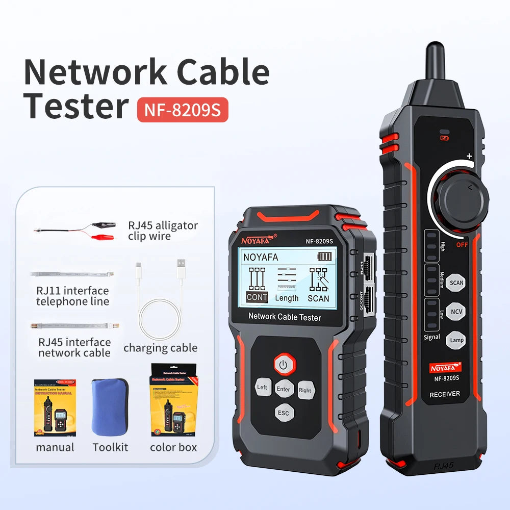 NOYAFA NF-8209S Network Cable Tester Cable Tracker Cat5 Cat6 PoE Tester Detect Length Continuity Test with NCV & Lamp